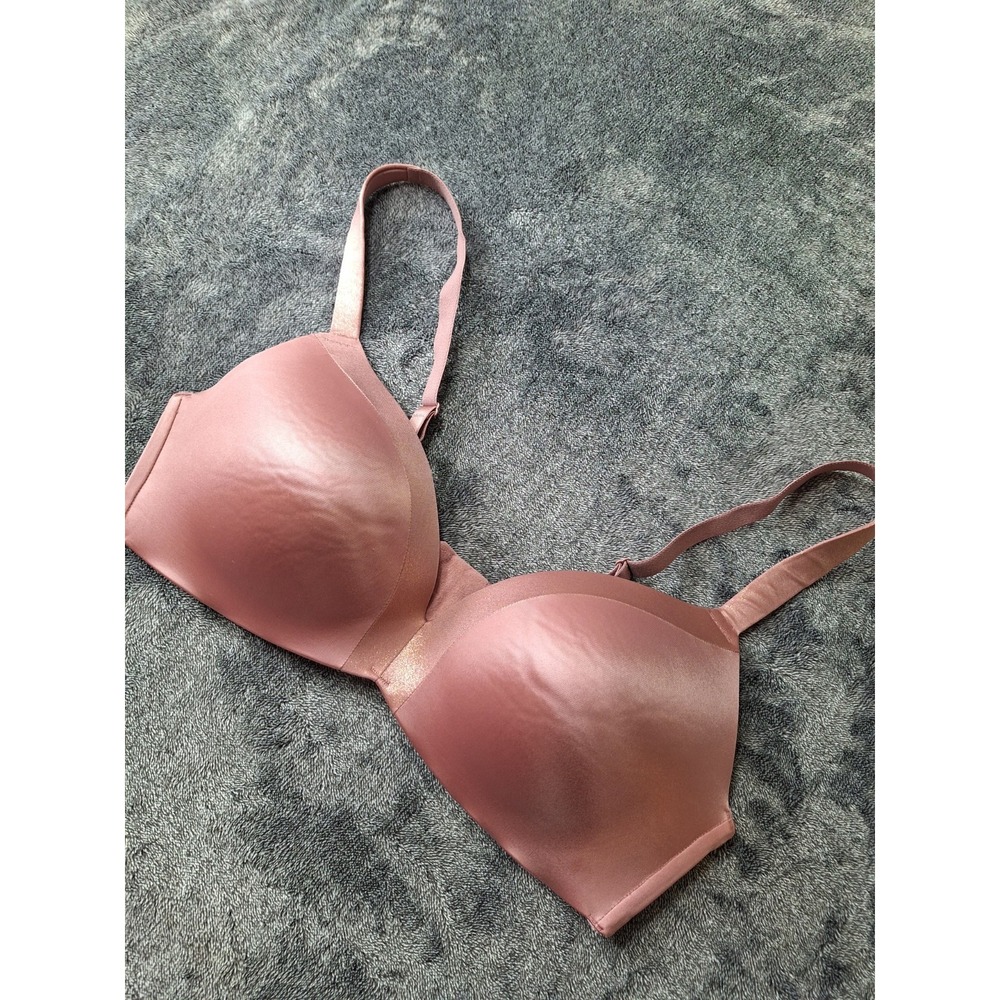 Ambrielle Wire Free Padded Push Up Tshirt Bra 42C Mauve Pink Glitter Trim
